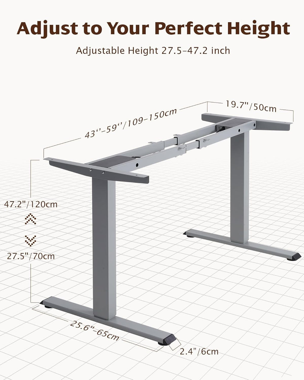 Dual Motor Electric Adjustable Standing Computer Desk for Home and Office (Grey)